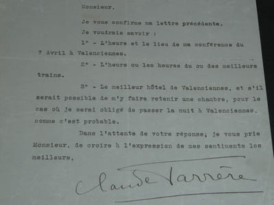 Claude FARRÈRE Lettre tapuscrit autographe signée 1 page 1923