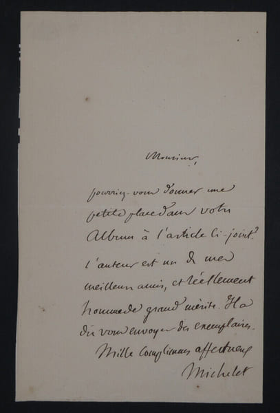 Jules MICHELET, Historien - LETTRE AUTOGRAPHE SIGN&Eacute;E. Jules MICHELET