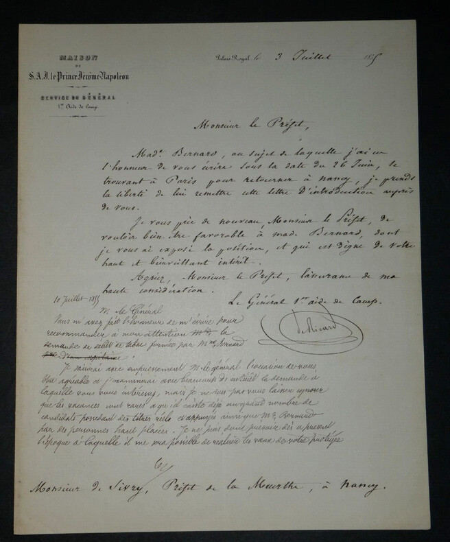 Joseph-Barth&eacute;l&eacute;my de RICARD - LETTRE AUTOGRAPHE SIGN&Eacute;E au pr&eacute;fet de la Meurthe. Joseph-Barth&eacute;l&eacute;my de RICARD