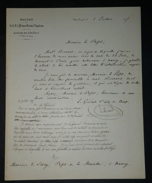 Joseph-Barth&eacute;l&eacute;my de RICARD - LETTRE AUTOGRAPHE SIGN&Eacute;E au pr&eacute;fet de la Meurthe. Joseph-Barth&eacute;l&eacute;my de RICARD