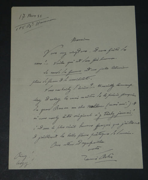 Louis ARTUS - LETTRE AUTOGRAPHE SIGN&Eacute;E &Agrave; LHOSTE "Travaillez beaucoup" 1934. Louis ARTUS