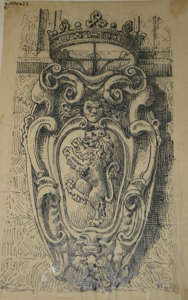 Dessin original sign&eacute; - Du palais Valanzati en Florence - fin du XVIe si&egrave;cle. Louis Henri Laffill&eacute;e