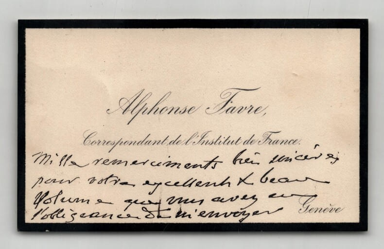 Alphonse Favre - Carte de visite autographe de remerciements. Alphonse Favre