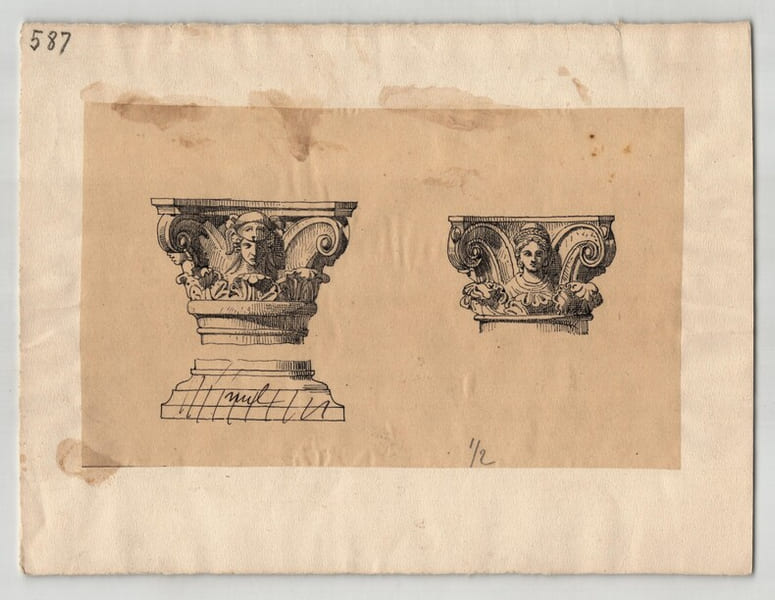 Dessins originaux — Chapiteaux &eacute;trusques &agrave; Vulci & Toscanella — vers 1930. Henri Laffill&eacute;e (Louis Henri)