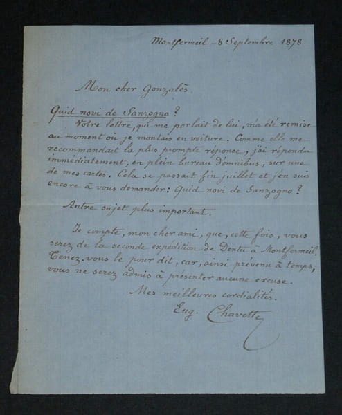 Eug&egrave;ne CHAVETTE - &Eacute;crivain - LETTRE AUTOGRAPHE SIGN&Eacute;E &Agrave; Emmanuel GONZAL&Egrave;S - 1878. Eug&egrave;ne CHAVETTE
