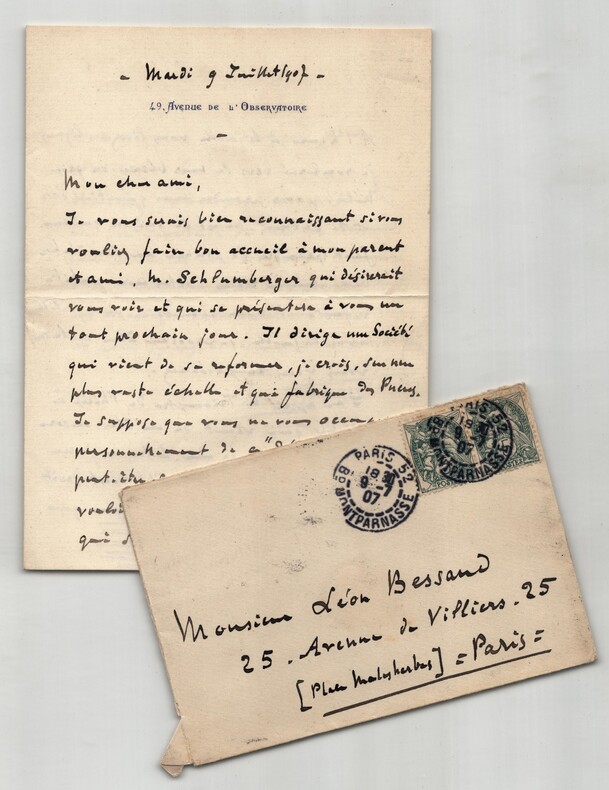 Ernest Moret - Lettre autographe sign&eacute;e &agrave; L&eacute;on Bessand - 3 pages - 1907. Ernest Moret