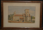 Petite Aquarelle encadr&eacute;e, dat&eacute;e et sign&eacute;e - &eacute;glise proven&ccedil;ale - F. Garson, 1887. F. Garson