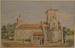 Petite Aquarelle encadr&eacute;e, dat&eacute;e et sign&eacute;e - &eacute;glise proven&ccedil;ale - F. Garson, 1887. F. Garson