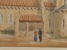 Petite Aquarelle encadr&eacute;e, dat&eacute;e et sign&eacute;e - &eacute;glise proven&ccedil;ale - F. Garson, 1887. F. Garson