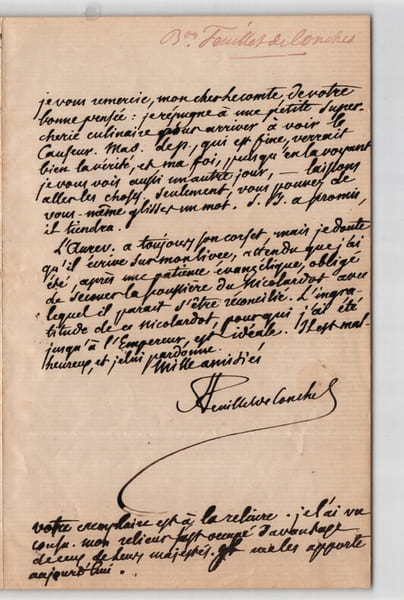 F&eacute;lix-S&eacute;bastien Feuillet de Conches - LETTRE AUTOGRAPHE SIGN&Eacute;E. F&eacute;lix-S&eacute;bastien Feuillet de Conches