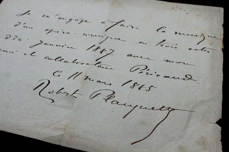 Robert PLANQUETTE, LETTRE AUTOGRAPHE SIGN&Eacute;E, ENGAGEMENT MUSIQUE DE SURCOUF, 1887. Robert Planquette