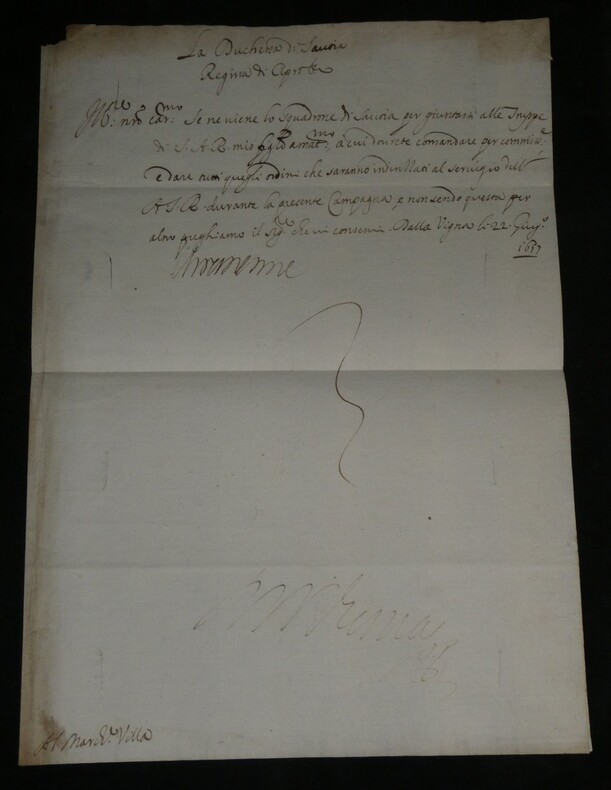 Christine de France — Ordre militaire autographe sign&eacute; au marquis della Villa, g&eacute;n&eacute;ral de la cavalerie - 1637. Christine de France (1606-1663)