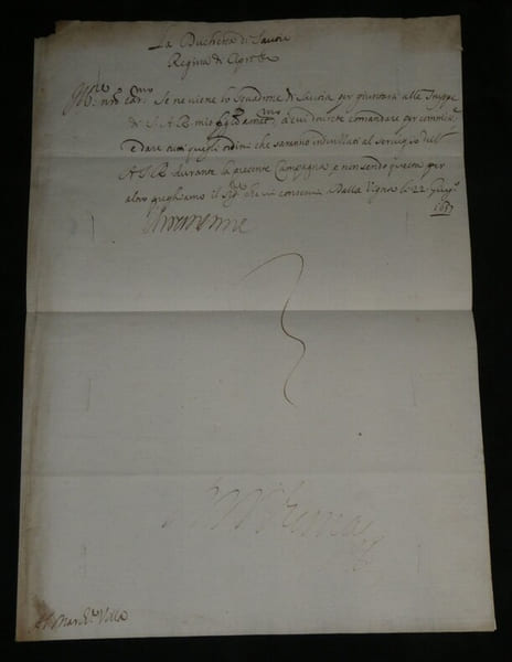 Christine de France — Ordre militaire autographe sign&eacute; au marquis della Villa, g&eacute;n&eacute;ral de la cavalerie - 1637. Christine de France (1606-1663)