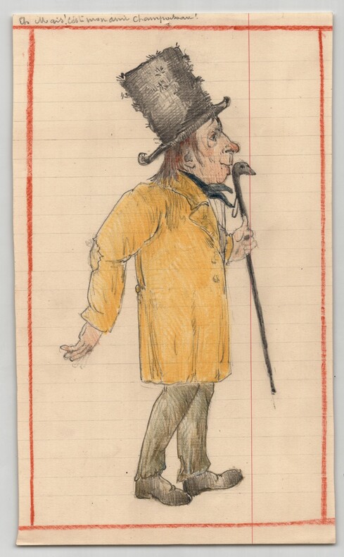 Dessin original d&eacute;but XXe - "Mon ami Chapoiseau" - Caricature de personnage excentrique. 