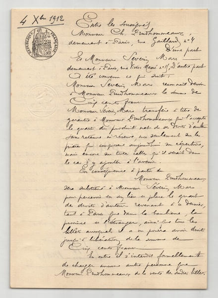 Pouvoir manuscrit sign&eacute; S&eacute;verin-Mars – Collection de 50 auteurs & musiciens. S&eacute;verin-Mars