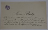 BURTY Marc - CARTE DE VISITE, ANNOTATIONS MANUSCRITES &Agrave; Henri HEUGEL, PARIS.. Marc Burty