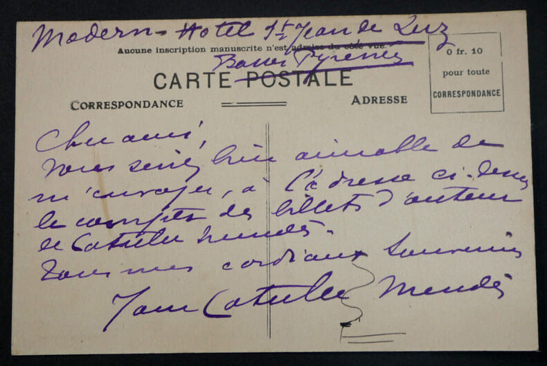 Jane CATULLE MEND&Egrave;S, Po&eacute;tesse - CARTE POSTALE AUTOGRAPHE SIGN&Eacute;E. Jane CATULLE MEND&Egrave;S