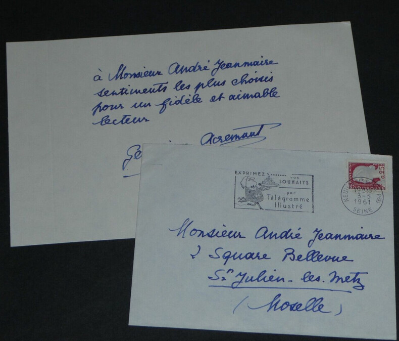 Germaine ACREMANT - LETTRE AUTOGRAPHE SIGN&Eacute;E "sentiments les plus ch&egrave;res". Germaine ACREMANT