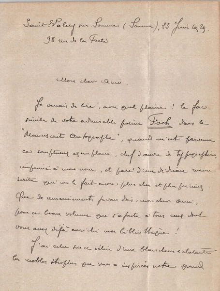 Jules Mouquet - &Eacute;crivain fran&ccedil;ais - LETTRE AUTOGRAPHE SIGN&Eacute;E - 23 juin 1929. Jules Mouquet