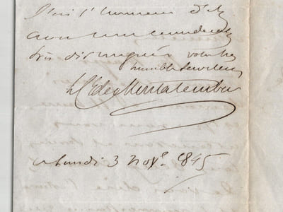 Charles de MONTALEMBERT - LETTRE AUTOGRAPHE SIGNÉE - 1845