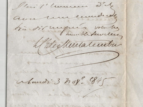 Charles de MONTALEMBERT - LETTRE AUTOGRAPHE SIGNÉE - 1845. Charles de MONTALEMBERT