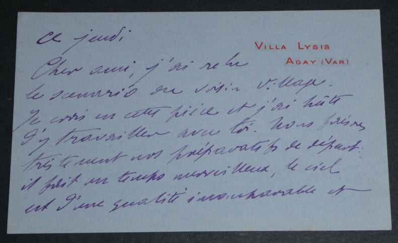 Maurice DONNAY, Auteur dramatique - CARTE-LETTRE AUTOGRAPHE SIGN&Eacute;E. Maurice DONNAY
