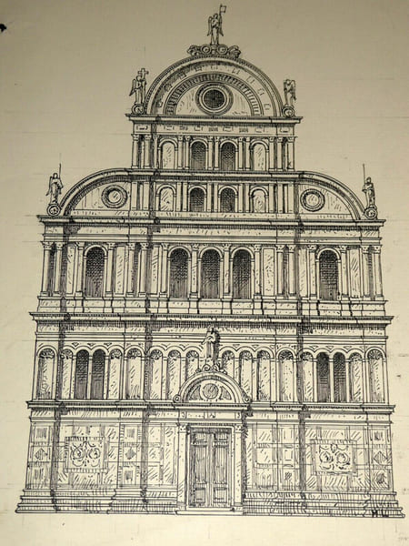 Dessin original sign&eacute; - Eglise San-Zacharie &agrave; Venise - Encre vers 1930. Louis Henri Laffill&eacute;e