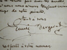 EMILE BERGERAT LETTRE AUTOGRAPHE SIGNEE ADRESSEE A PAUL [DEROULEDE]. Emile Bergerat