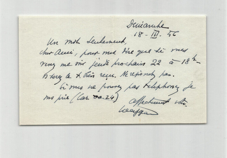 G&eacute;n&eacute;ral Maxime WEYGAND - Lettre autographe sign&eacute;e d'invitation - 1956. G&eacute;n&eacute;ral Maxime WEYGAND