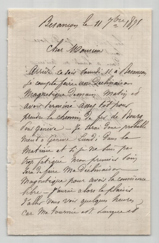 Hippolyte Mari&eacute; Davy - Lettre autographe sign&eacute;e - D&eacute;clinaison Magn&eacute;tique - 1875. Hippolyte Mari&eacute;-Davy