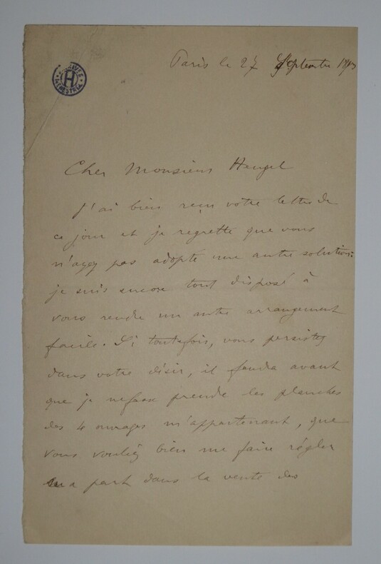 CAHEN Albert - LETTRE AUTOGRAPHE SIGN&Eacute;E &Agrave; Henri HEUGEL, PARIS, SEPTEMBRE 1873. Albert Cahen