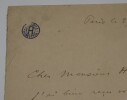 CAHEN Albert - LETTRE AUTOGRAPHE SIGN&Eacute;E &Agrave; Henri HEUGEL, PARIS, SEPTEMBRE 1873. Albert Cahen