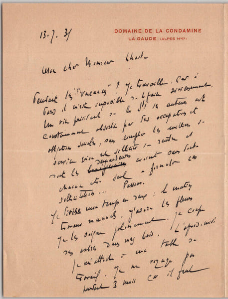 DENYS AMIEL &Eacute;crivain LETTRE AUTOGRAPHE SIGN&Eacute;E &Agrave; Pierre Lhoste, La Gaude 1931. DENYS AMIEL