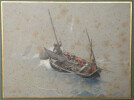 Aquarelle encadr&eacute;e - P&ecirc;che - Georges Jean-Marie HAQUETTE. Georges Jean-Marie HAQUETTE