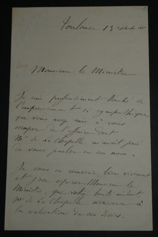 Gaston SALVAYRE - LETTRE AUTOGRAPHE SIGN&Eacute;E AU MINISTRE, Toulouse, 1881. Gaston SALVAYRE