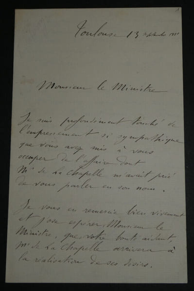 Gaston SALVAYRE - LETTRE AUTOGRAPHE SIGN&Eacute;E AU MINISTRE, Toulouse, 1881. Gaston SALVAYRE