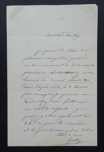 Jacques-Fran&ccedil;ois GALLAY - LETTRE AUTOGRAPHE SIGN&Eacute;E &Agrave; Jean-Pierre DANTAN. Jacques-Fran&ccedil;ois GALLAY
