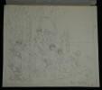 Jean-Ernest Aubert. Dessin au crayon noir sign&eacute;, figures f&eacute;minines et enfants, 1891. Jean-Ernest Aubert