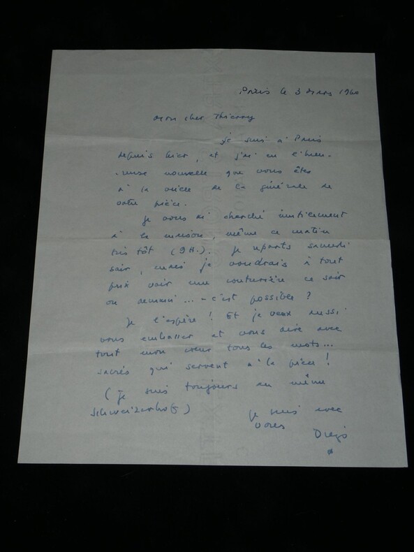 Diego Fabbri - Lettre autographe sign&eacute;e &agrave; Thierry Maulnier – Paris, 3 mars 1960. Diego Fabbri
