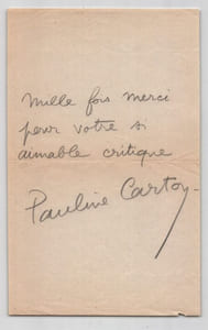 Pauline Carton - Billet autographe signé – Remerciement à un critique - 1950
