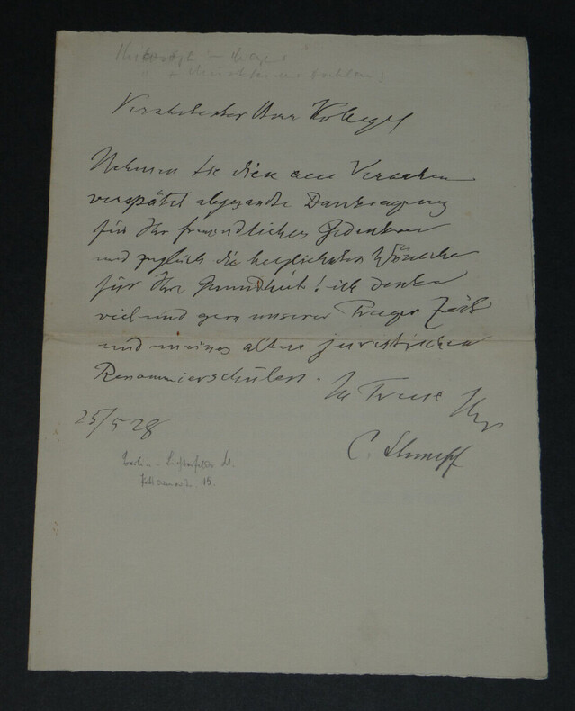 Carl STUMPF - Lettre autographe sign&eacute;e de remerciements et de vœux, 25 mai 1928. Carl STUMPF