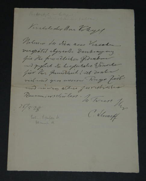Carl STUMPF - Lettre autographe sign&eacute;e de remerciements et de vœux, 25 mai 1928. Carl STUMPF