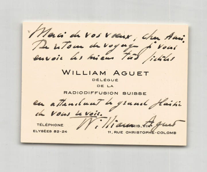William Aguet - Carte de visite autographe sign&eacute;e de vœux &agrave; un ami - Radio Suisse. William Aguet