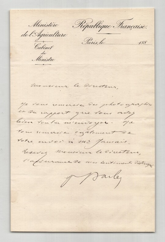 Paul Barbe - Lettre autographe sign&eacute;e &agrave; Eug&egrave;ne Risler de remerciements. Paul Barbe