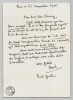 Paul Guth - Lettre autographe sign&eacute;e &agrave; Thierry Maulnier - 1985. Paul Guth