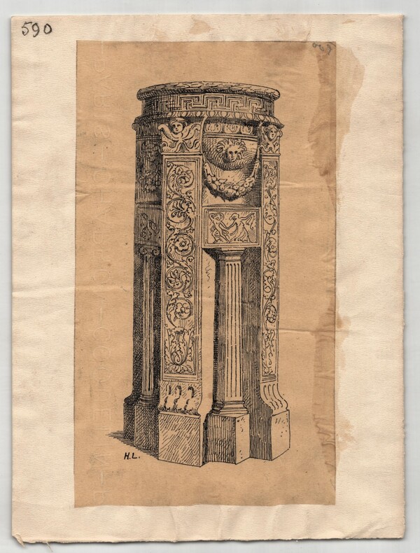 Autel en marbre (Mus&eacute;e du Vatican) - Dessin original vers 1930. Louis Henri Laffill&eacute;e