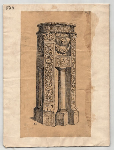 Autel en marbre (Mus&eacute;e du Vatican) - Dessin original vers 1930. Louis Henri Laffill&eacute;e