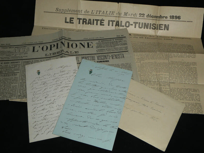 Emilio Visconti Venosta - Ensemble de deux L.A.S. et articles de journaux. Emilio Visconti Venosta