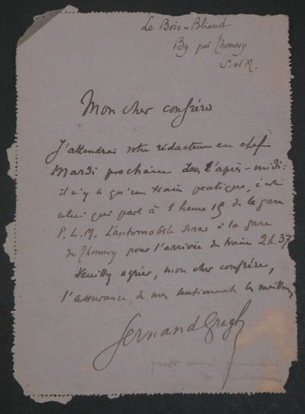 Fernand GREGH, Po&egrave;te - LETTRE AUTOGRAPHE SIGN&Eacute;E A Jean RAVENNES, 1922. Fernand GREGH