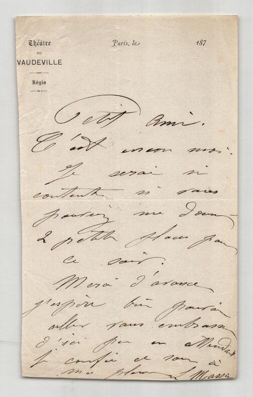 L&eacute;ontine Massin - Lettre autographe sign&eacute;e. L&eacute;ontine Massin